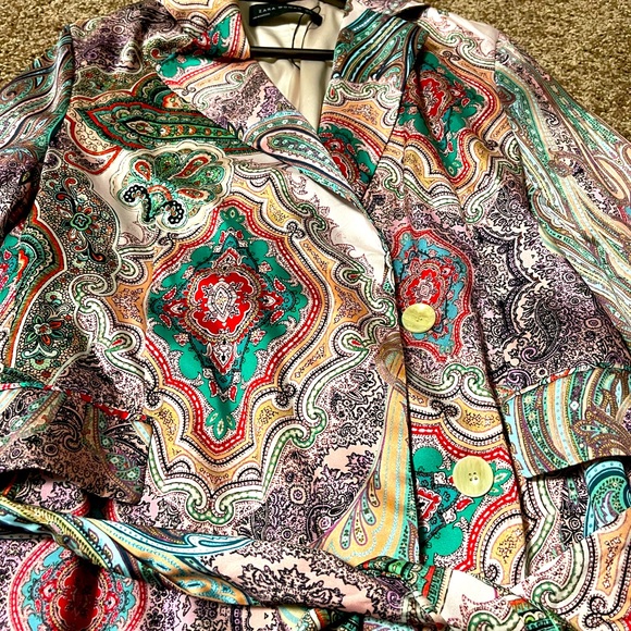 Zara paisley print satin blazer Sz S - Picture 5 of 6